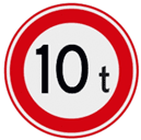 Verkeersbord verboden voor voertuigen zwaarder dan 10 ton
