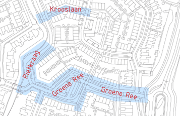 Tekening werkzaamheden Groene Ree, Rietkraag en Krooslaan